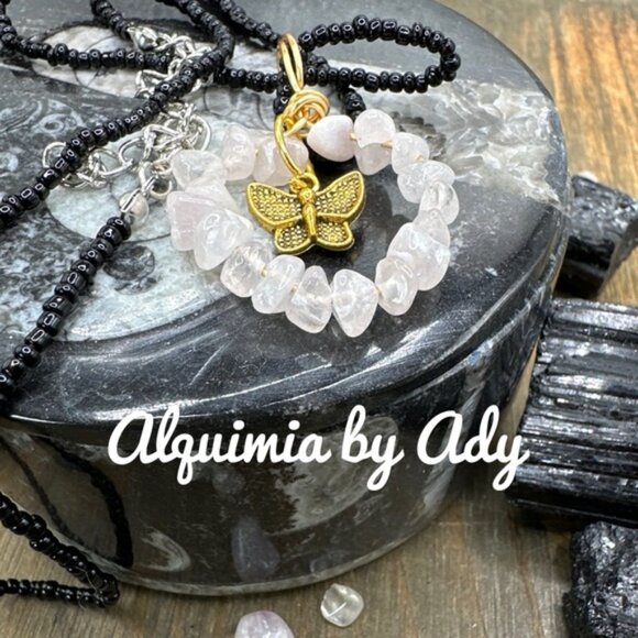 PINK QUARTZ CURCLE PENDANT NECKLACE - Picture 2 of 2